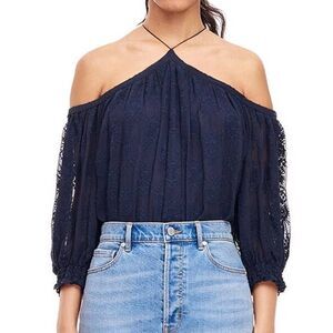 Rebecca Taylor Open Shoulder Selina Embroidered Chiffon Top